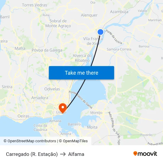 Carregado (R. Estação) to Alfama map