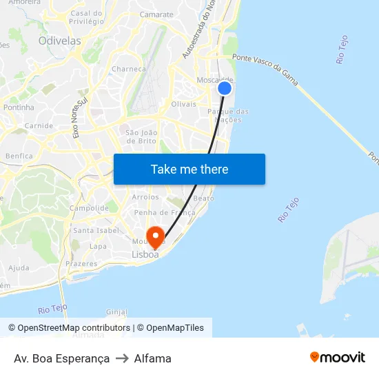 Av. Boa Esperança to Alfama map