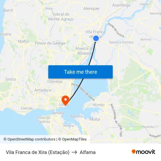 Vila Franca de Xira (Estação) to Alfama map