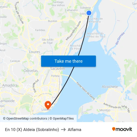 En 10 (X) Aldeia (Sobralinho) to Alfama map