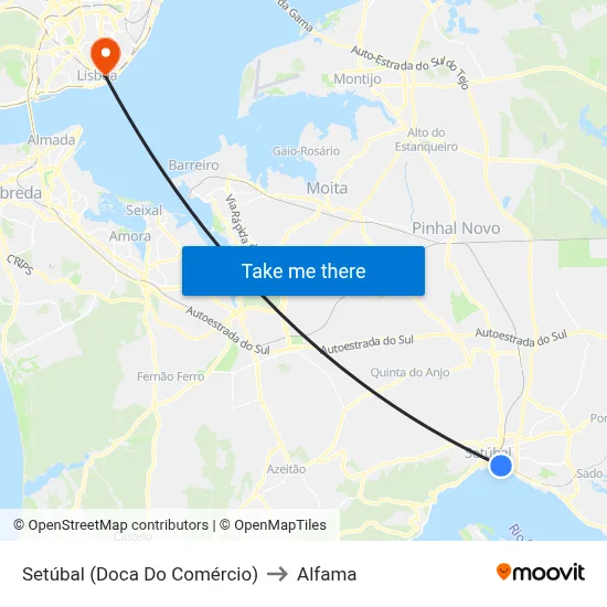 Setúbal (Doca Do Comércio) to Alfama map