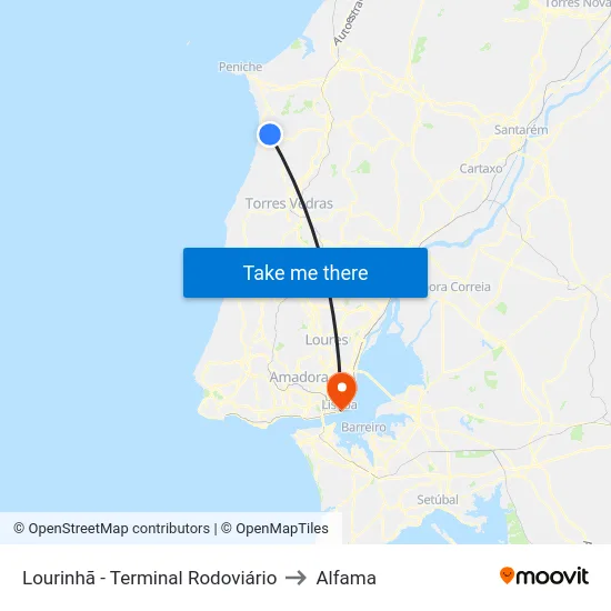 Lourinhã - Terminal Rodoviário to Alfama map