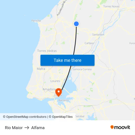 Rio Maior to Alfama map