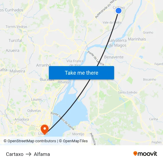 Cartaxo to Alfama map