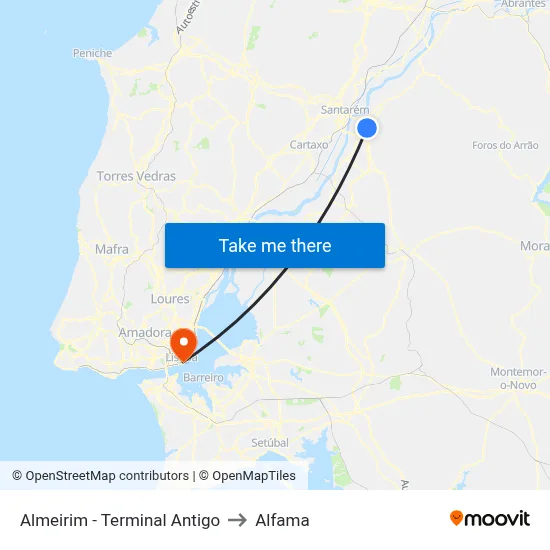 Almeirim - Terminal Antigo to Alfama map