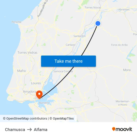 Chamusca to Alfama map