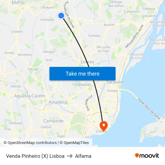 Venda Pinheiro (X) Lisboa to Alfama map