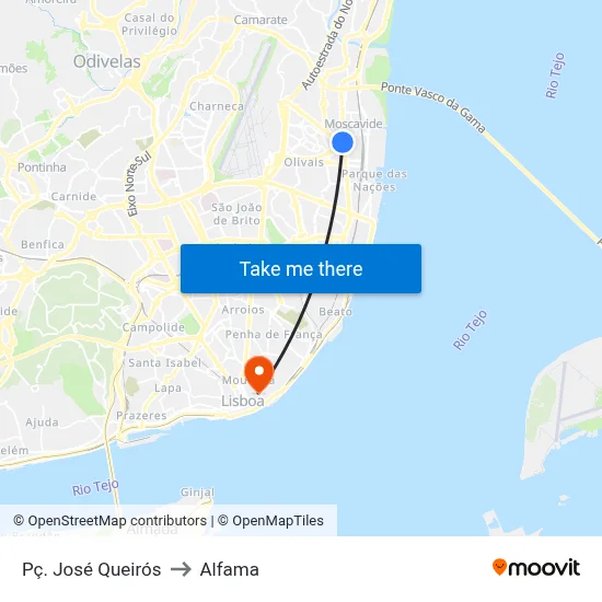 Pç. José Queirós to Alfama map