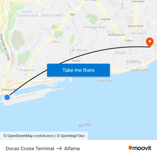 Docas Cruise Terminal to Alfama map