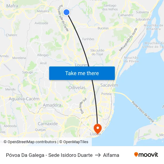 Póvoa Da Galega - Sede Isidoro Duarte to Alfama map