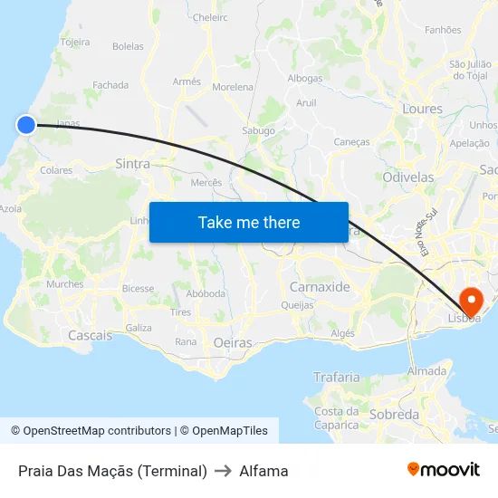 Praia Das Maçãs (Terminal) to Alfama map