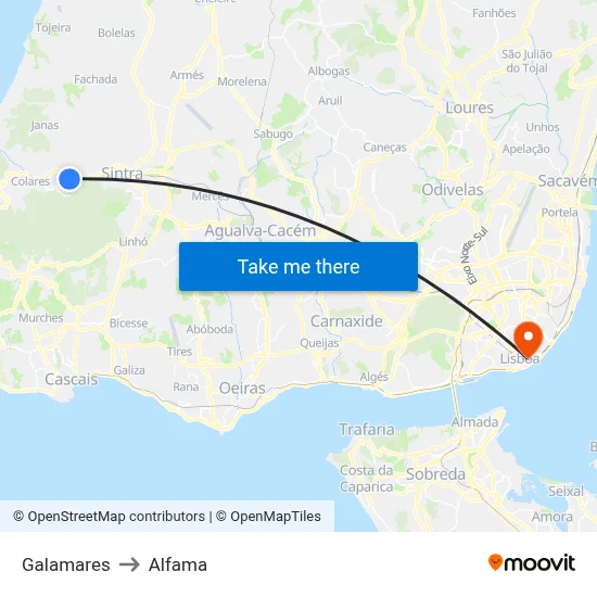 Galamares to Alfama map
