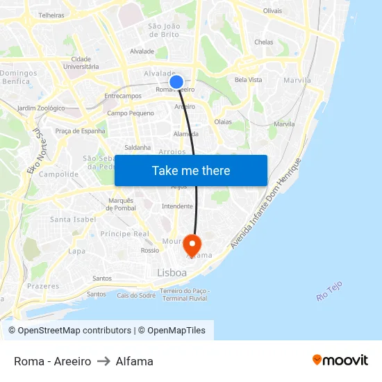 Roma - Areeiro to Alfama map