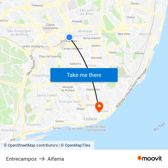 Entrecampos to Alfama map