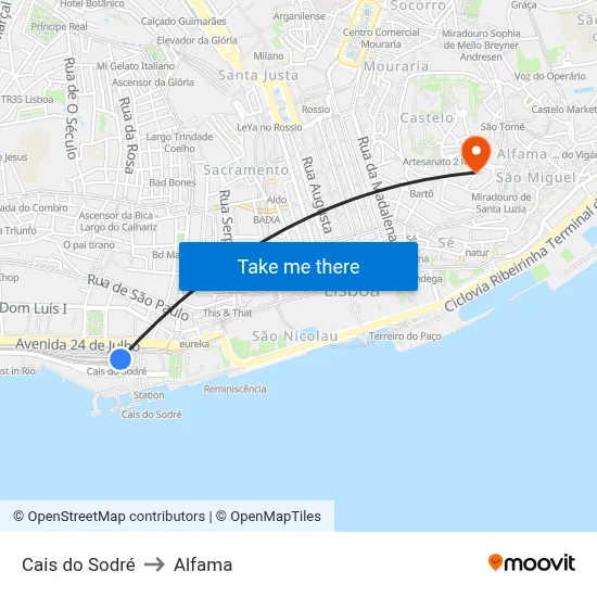 Cais do Sodré to Alfama map