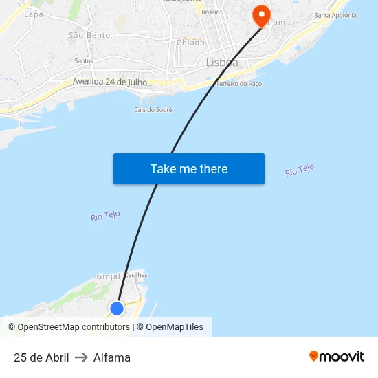 25 de Abril to Alfama map