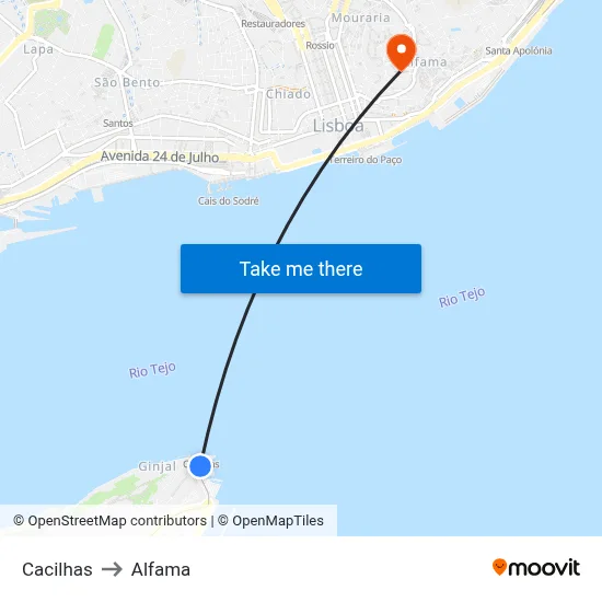 Cacilhas to Alfama map