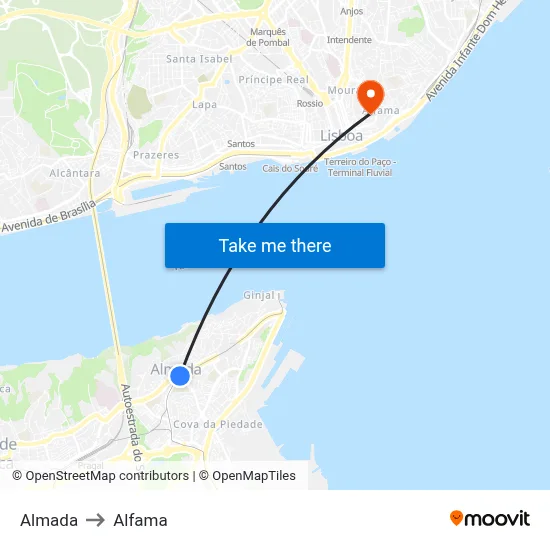 Almada to Alfama map