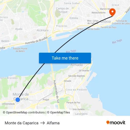 Monte da Caparica to Alfama map