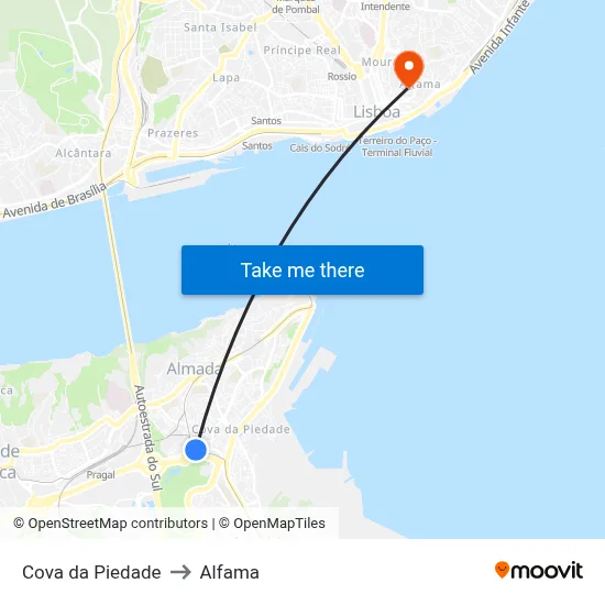 Cova da Piedade to Alfama map