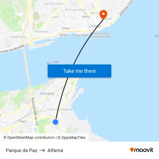 Parque da Paz to Alfama map