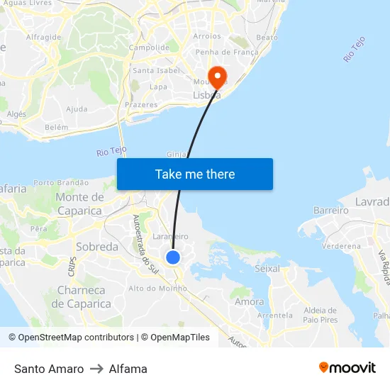 Santo Amaro to Alfama map