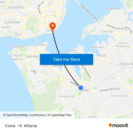Coina to Alfama map
