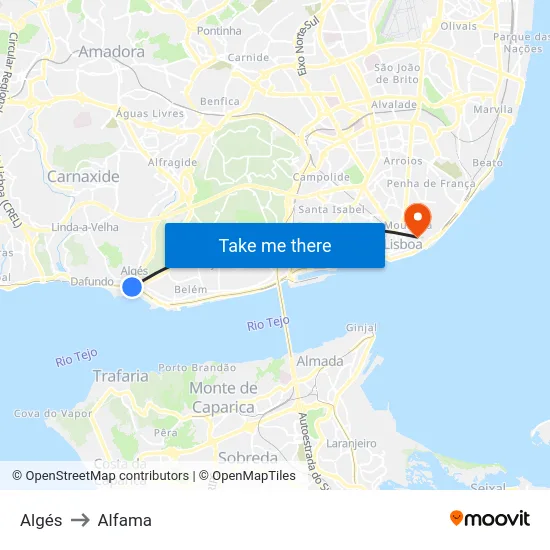 Algés to Alfama map