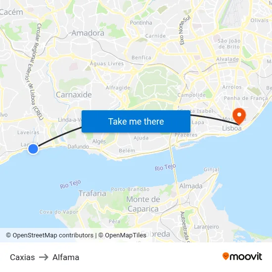 Caxias to Alfama map