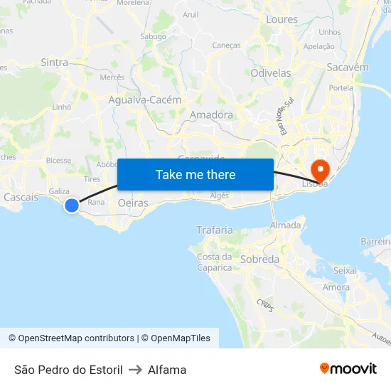 São Pedro do Estoril to Alfama map