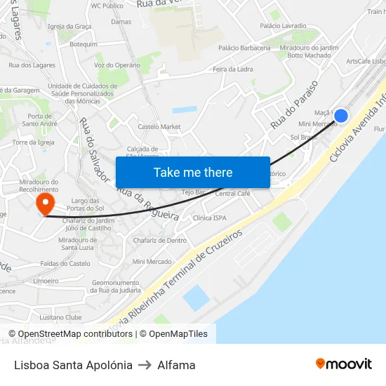 Lisboa Santa Apolónia to Alfama map