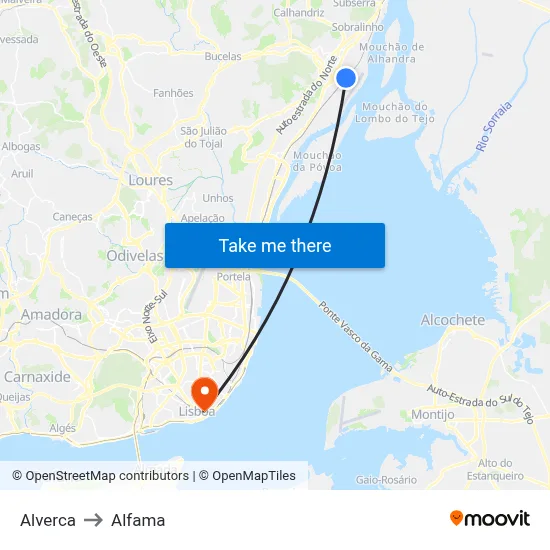 Alverca to Alfama map