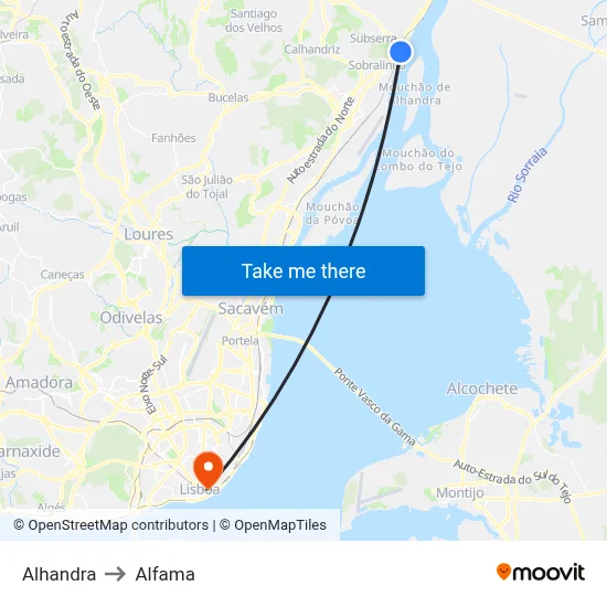 Alhandra to Alfama map