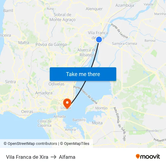 Vila Franca de Xira to Alfama map