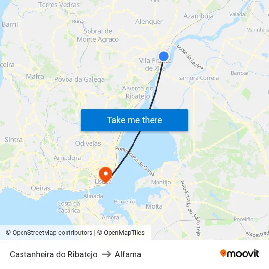 Castanheira do Ribatejo to Alfama map