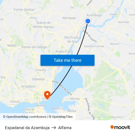 Espadanal da Azambuja to Alfama map