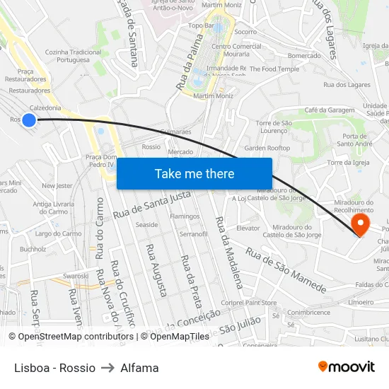 Lisboa - Rossio to Alfama map