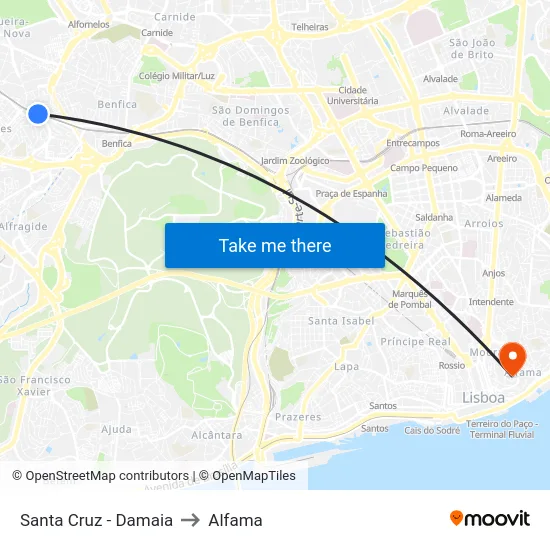 Santa Cruz - Damaia to Alfama map
