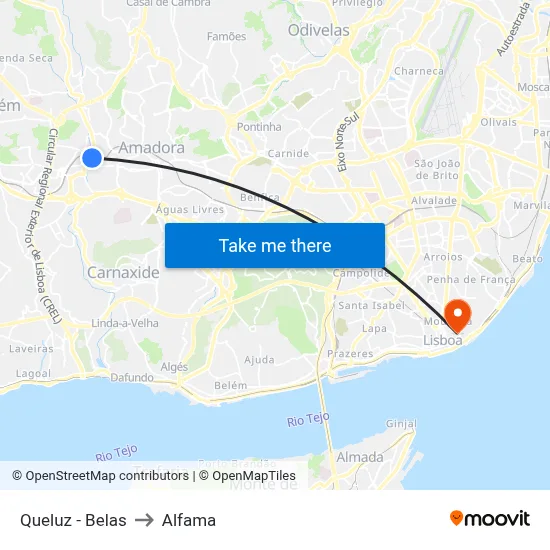 Queluz - Belas to Alfama map