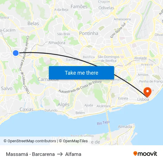 Massamá - Barcarena to Alfama map