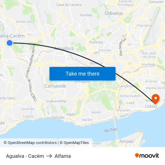 Agualva - Cacém to Alfama map