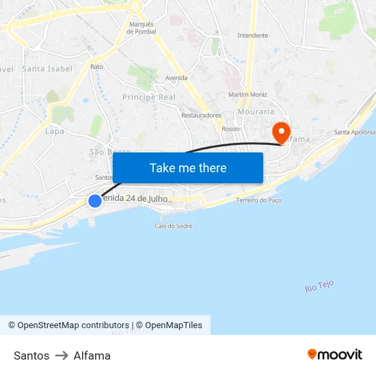 Santos to Alfama map