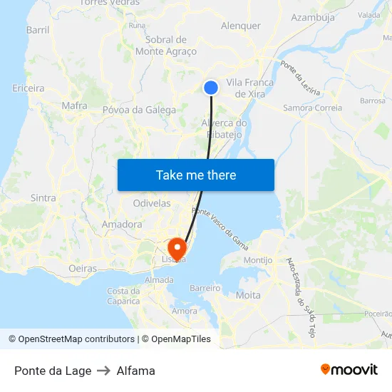 Ponte da Lage to Alfama map