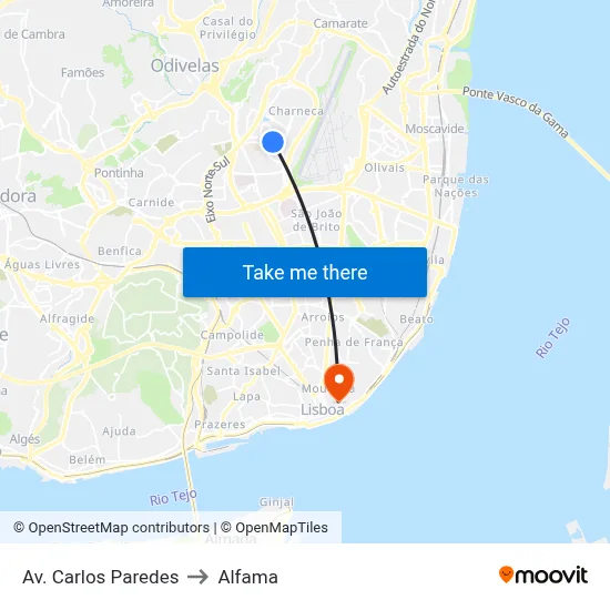 Av. Carlos Paredes to Alfama map