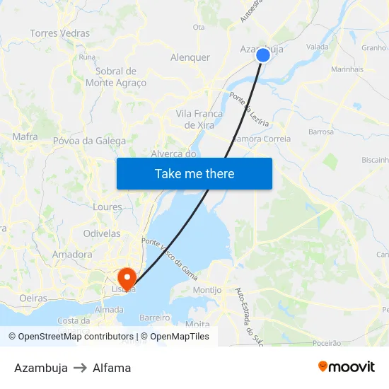 Azambuja to Alfama map
