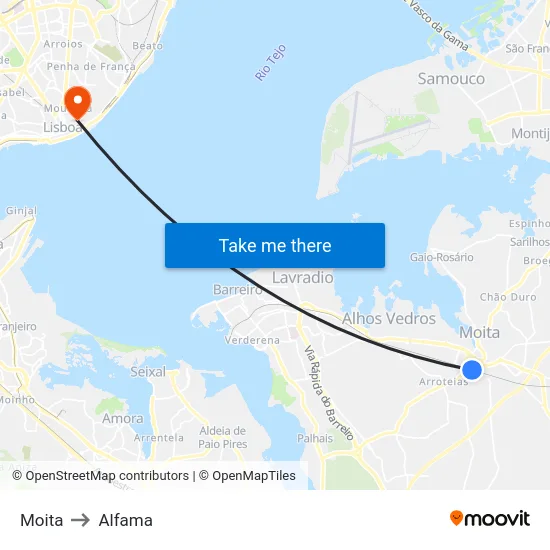 Moita to Alfama map