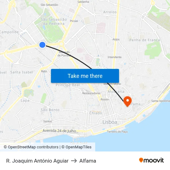 R. Joaquim António Aguiar to Alfama map