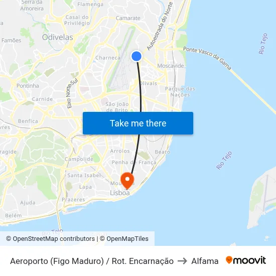 Aeroporto (Figo Maduro) / Rot. Encarnação to Alfama map