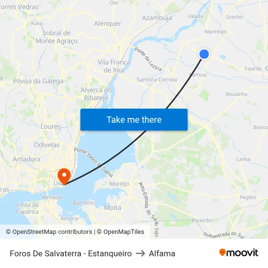 Foros De Salvaterra - Estanqueiro to Alfama map