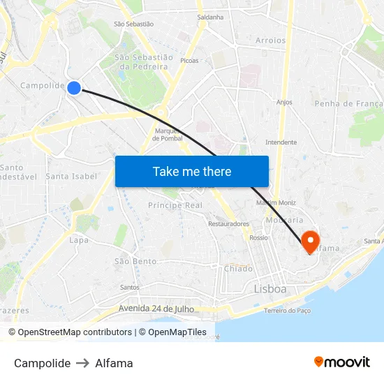 Campolide to Alfama map